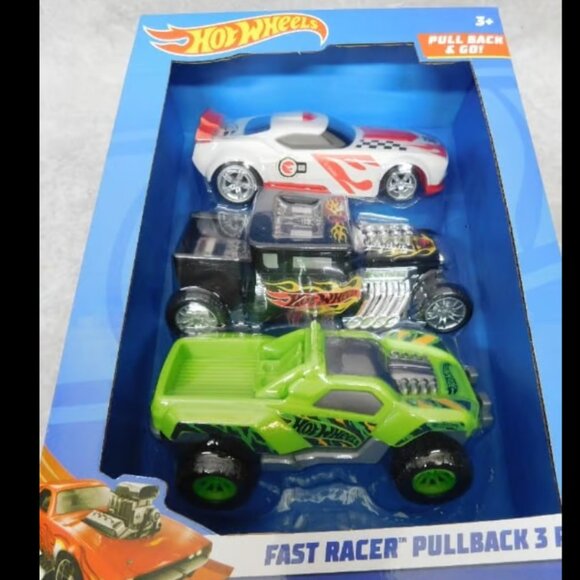 Hot Wheels Fast Racer Pullback Go 3 Pack Fast Fish Bone Shaker Dawgzilla Lot NEW - Picture 2 of 3